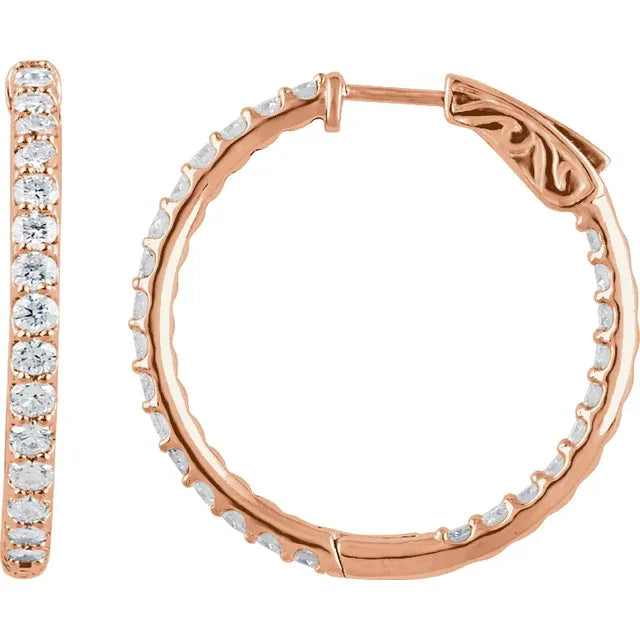 14K Diamond Inside-Outside Hoop Earrings