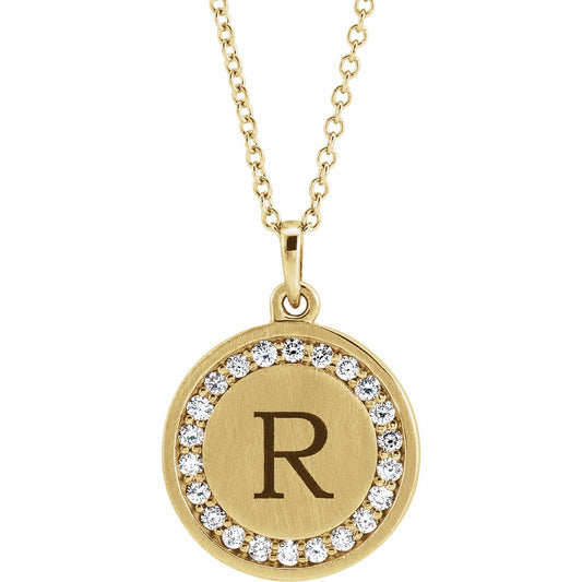 14K 0.20ctw Diamond Halo Disc Pendant Necklace