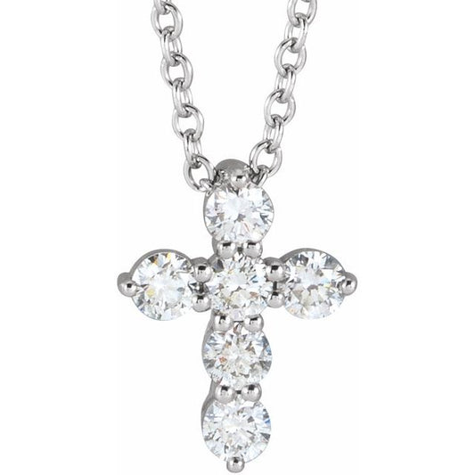 14K 0.25 CTW Diamond Small Cross Pendant Necklace